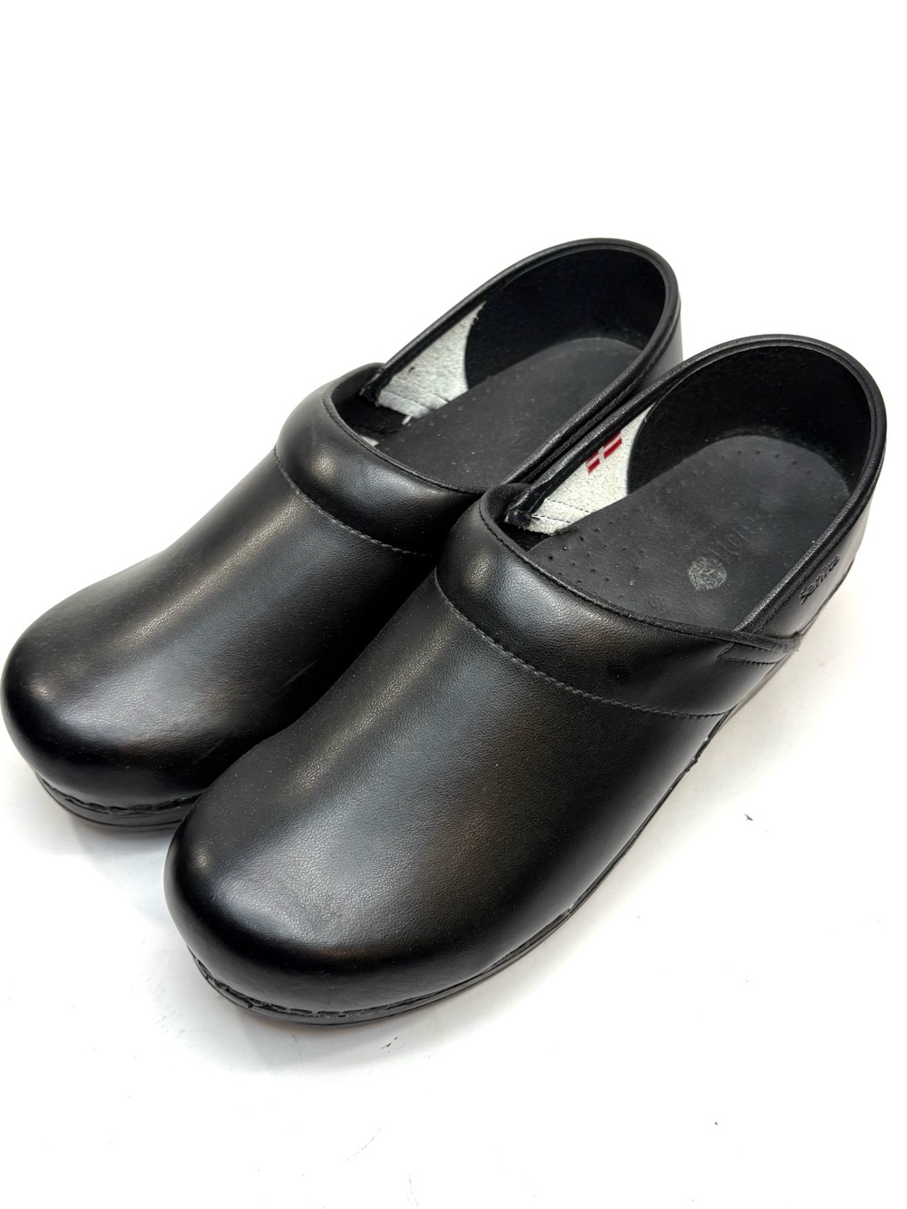 Sanita Black Leather Clogs | 39